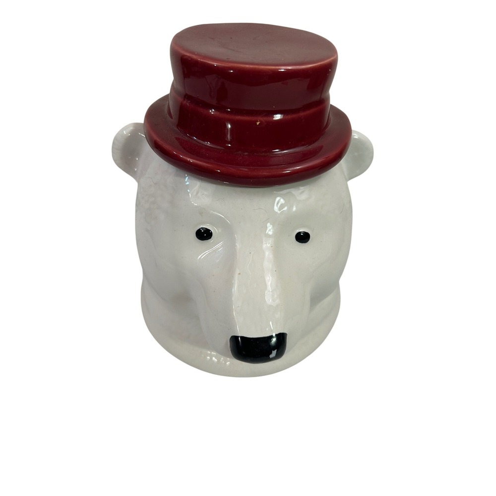 Unbranded Polar Bear Cookie Jar OS White Red Top Hat Ceramic Christmas Decor